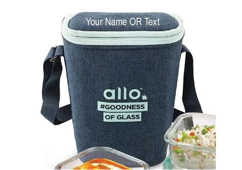 Allo Microwave Oven Safe 3pc Square Glass Lunch Box with Denim Blue bag ...