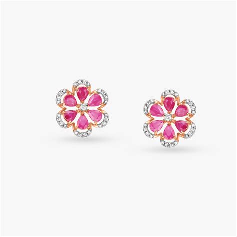 Regal Bloom Ruby Diamond Stud Earrings