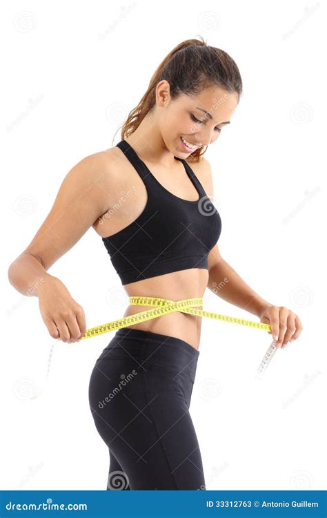 Sportswoman Measuring Her Waist with a Measure Tape Stock Image - Image ...