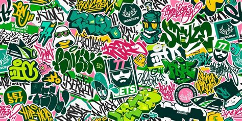 Trendy seamless colorful urban graffiti style sticker bombing street ...