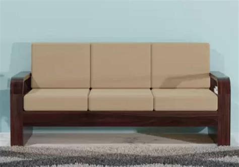 Top 10wood Sheesham Wood 3 Seater Sofa Set with Cushions Fabric 3 ...