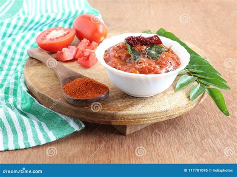 Tomato Chutney Indian Side Dish Stock Image - Image of side, table ...