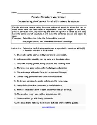 Correct parallel structure | PDF - Worksheets Library