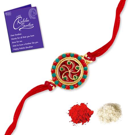 Sukkhi Glossy Gold Plated Floral Meenakari Rakhi with Roli Chawal and ...