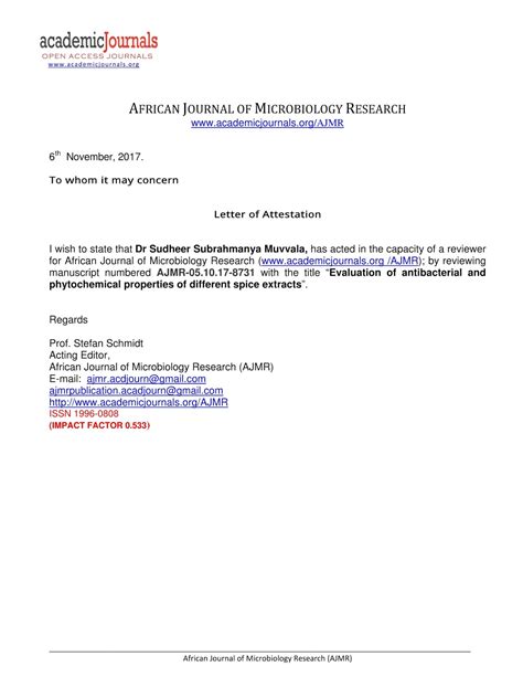 Letter Of Attestation Template