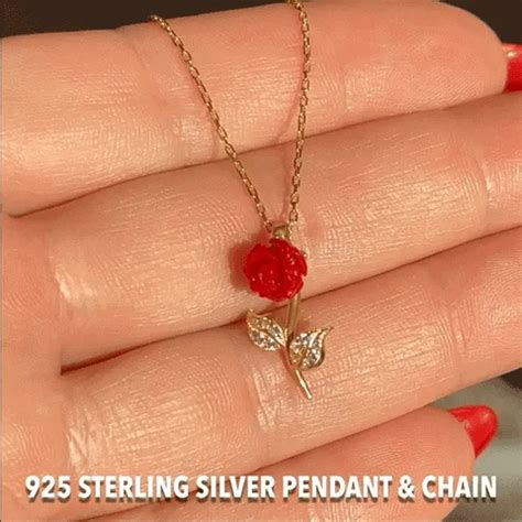 Best Valentine Gift For Wife - Pure Silver Red Rose Necklace Gift Set ...