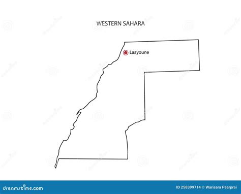 Hand Draw Thin Black Line Vector Of Western Sahara Map With Capital City Laayoune ...