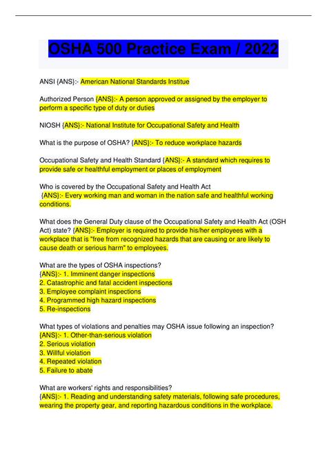 OSHA 500 Question Bank - 225 Questions and Answers / Updated 2022 ...