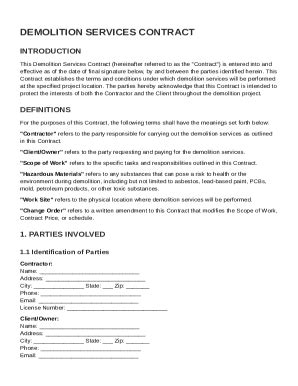 Demolition Contract Template Form - Fill Online, Printable, Fillable ...