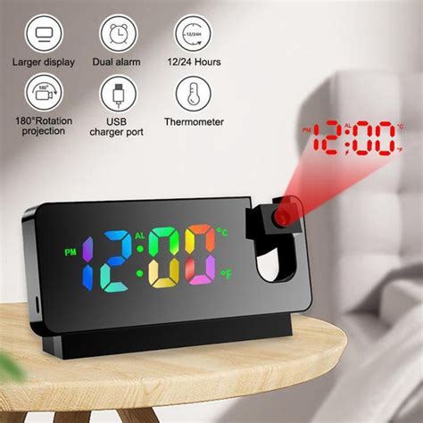 Large LED Display Digital Projection Alarm Clock Projector Clocks for Home Bedroom Bedside ...