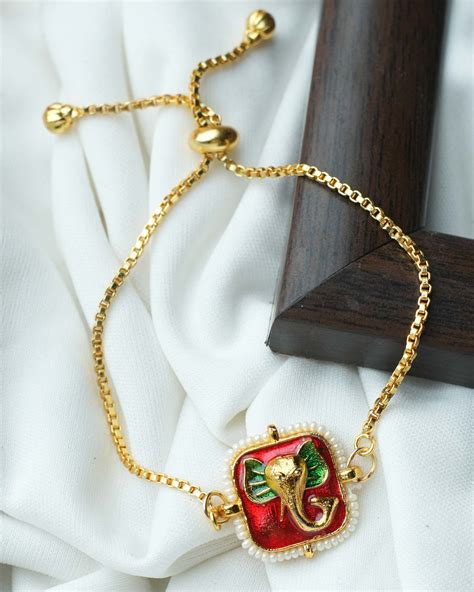 TATVA BRACELET | GOLD PLATED BRACELET WITH SQUARE MEENKARI LORD GANESH