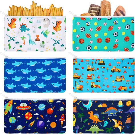 Amazon.com: 6 Pieces Reusable Snack Bags Kids Food Safety for School ...