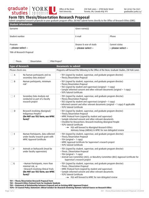 Fillable Online mech lassonde yorku Form TD1: Thesis/Dissertation ...