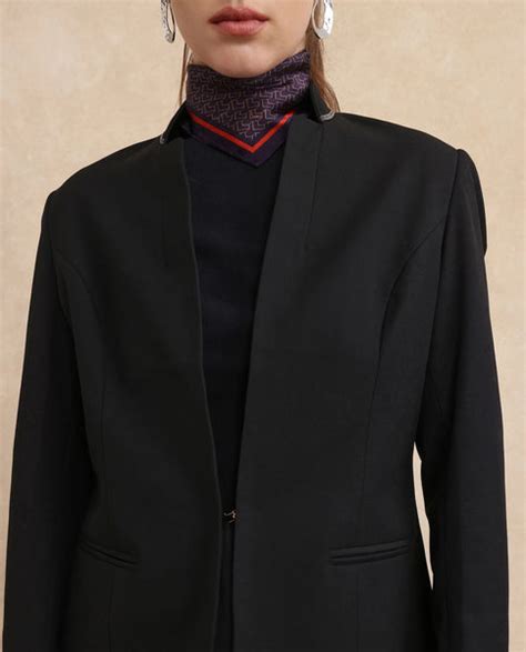 Rareism Women's Tasmania Black Cotton Blend Mandarin Collar Plain Regu