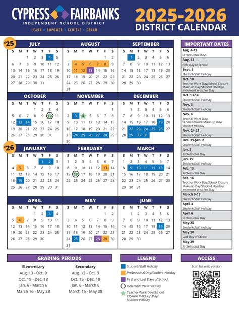 Cypress Fairbanks ISD Calendar 2025-2026 | Holidays