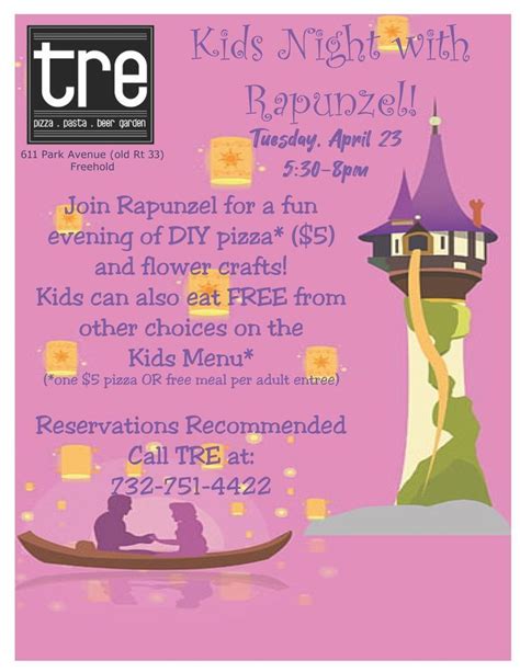 KIDS NIGHT WITH RAPUNZEL!, Tre Pizza, Pasta, Beer Garden, Freehold, 23 ...