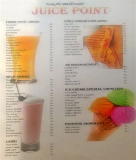 Menu at Juice Point, Bengaluru