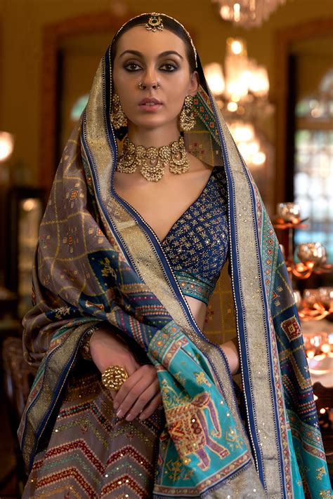 Buy Ombre Blue Silk Lehenga Choli online-Karagiri