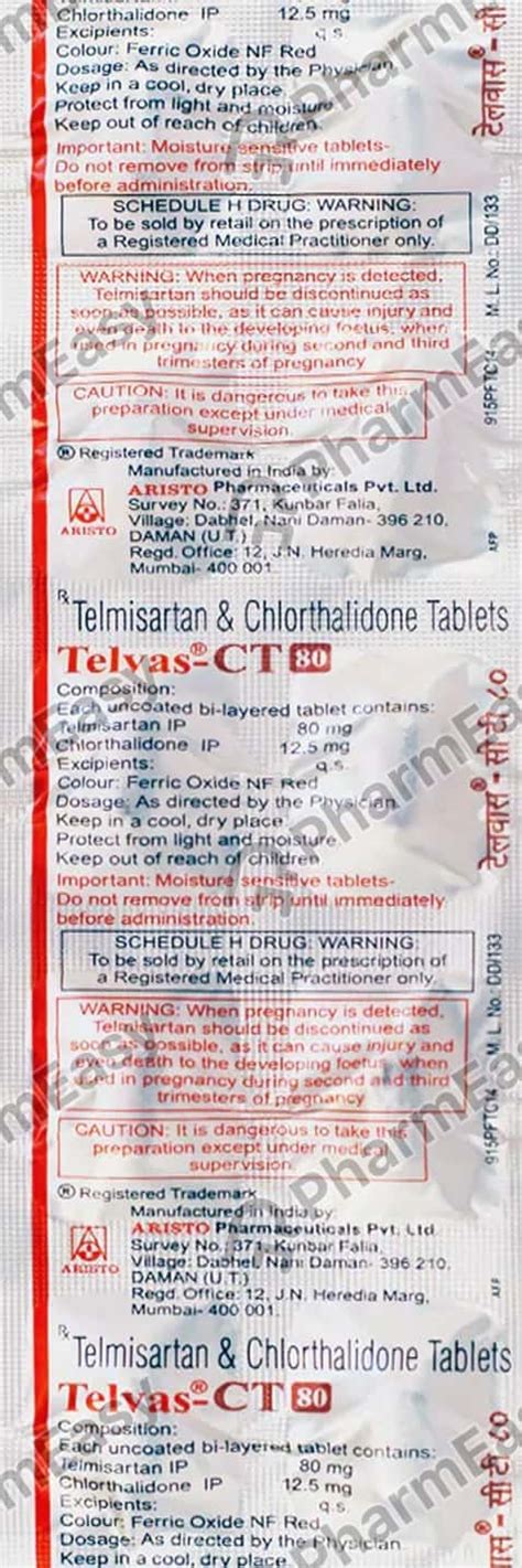 Telvas Ct 80mg Strip Of 10 Tablets: Uses, Side Effects, Price & Dosage ...