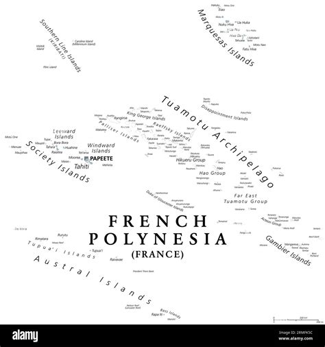 French Polynesia, gray political map with capital Papeete, on the ...