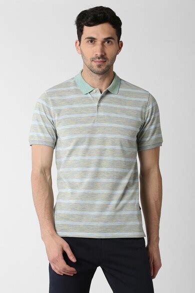 Buy Men Grey Stripe Polo Neck T-Shirts Online - 341671 | Peter England