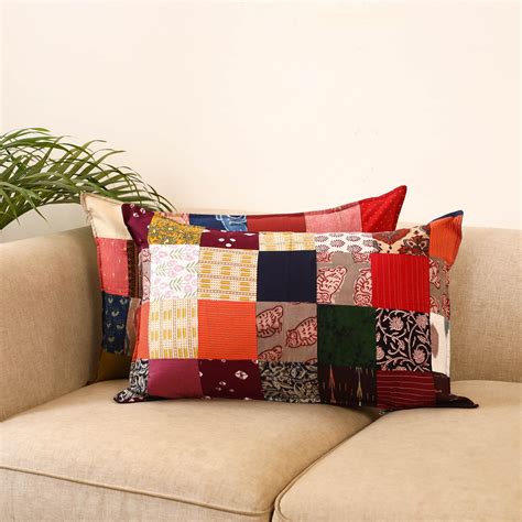 Multicolor Set of 2 Patchwork Pillow Covers