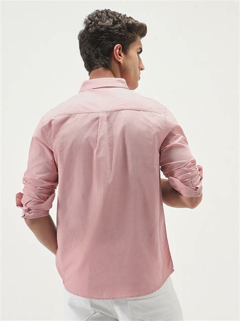Men's Pink Cotton Full Sleeve Regular Fit Casual Solid Slub Shirt with ...