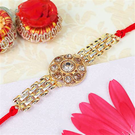 Buy Gold Look Diamond Pearl Rakhi Online at Best Price | Od