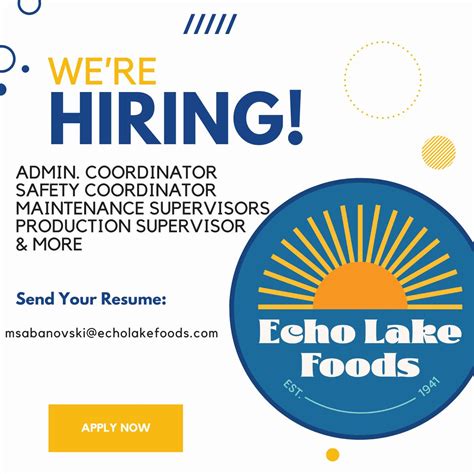 🚀 We’re Growing and Hiring! 🚀 Echo Lake Foods is expanding, and we’re ...
