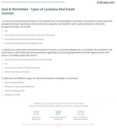 Quiz & Worksheet - Types of Louisiana Real Estate Licenses | Study.com