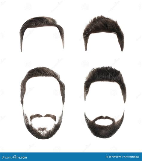 Fashionable Men`s Hairstyles and Beards Isolated on White, Collage ...