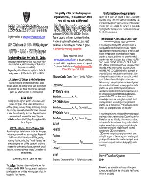 Fillable Online Registration Due by July 31, 2014 Parent/Guardian ...