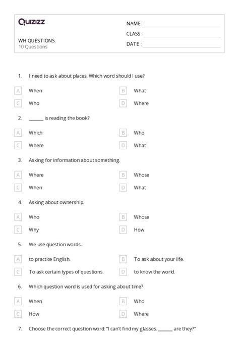 50+ Who What When Where Why Questions worksheets for 1st Class on ...