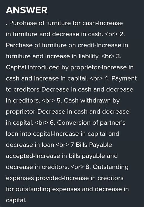 1. furniture account and cash account asset increases asset decreases ...