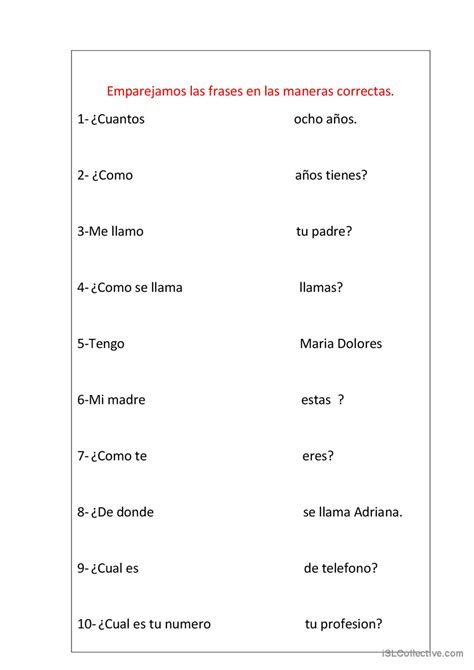 PREGUNTAS Y RESPUESTAS DE EMPAREJAR…: English ESL worksheets pdf & doc