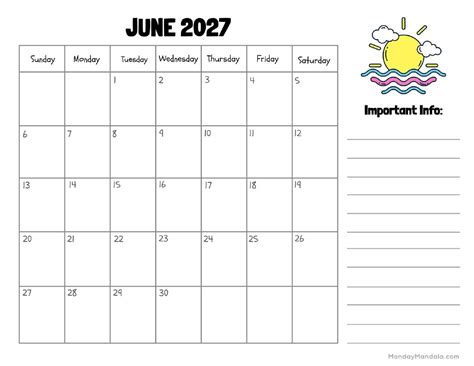 June 2027 Calendar (52 Free PDF Printables)