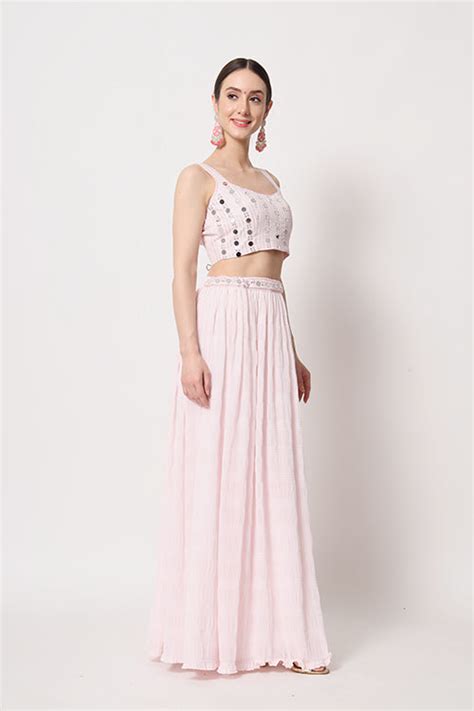 Baby Pink Georgette Crush Pattern On Lehenga Choli
