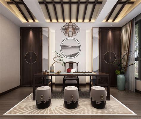 新中式茶室效果图 - 效果图交流区-建E室内设计网