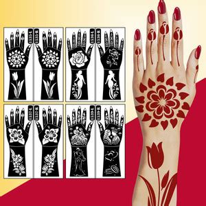 komstec Beautiful Indian Mehndi Stencil Sticker For Front & Back Hand ...