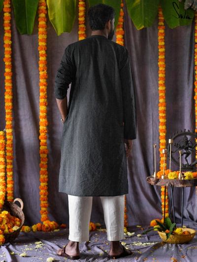 Full Sleeve Cotton Black Kurta For Men|Saavra Chiraag|Suta