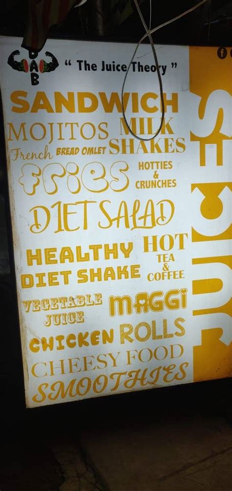 Menu at DAB The juice theory, Chennai