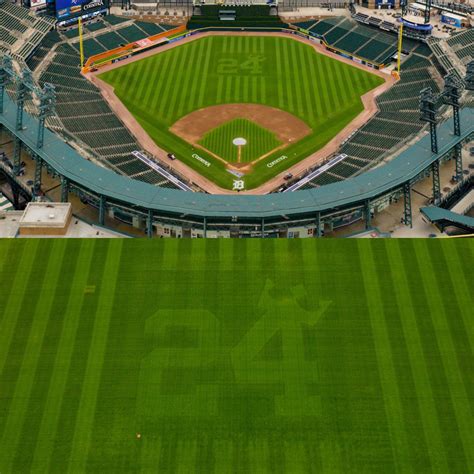 [MLB Life] The Tigers designed a 24 with a crown on top in the outfield for Miguel Cabrera's ...