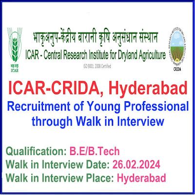 ICAR-CRIDA, Hyderabad Recruitment of Young Professional through Walk in ...