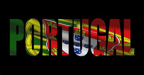 Portugal country name with national flag waving. Graphic layover ...