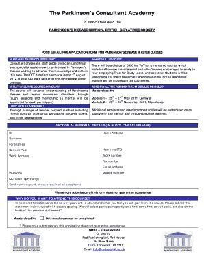 Fillable Online The Parkinsons Consultant Academy In association with ...