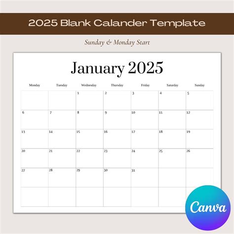 Printable Blank 2025 Calendar