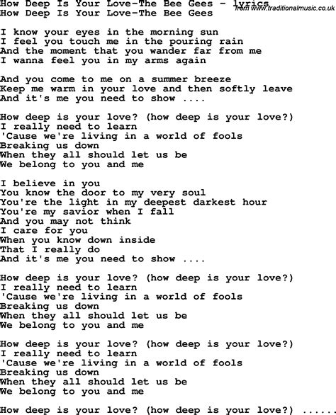 Love Song Lyrics for:How Deep Is Your Love-The Bee Gees