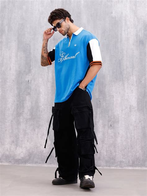 Retro Inspired Color Block Front Zip Polo I Blue – Wrogn