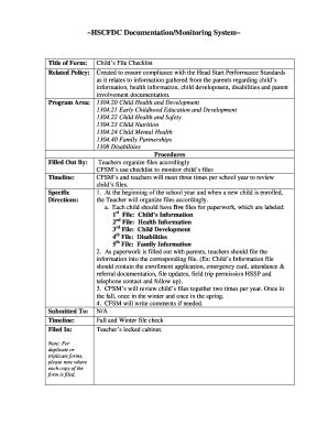 Child’s File Checklist Form - Blank Fillable Template | Fill Out, Print ...