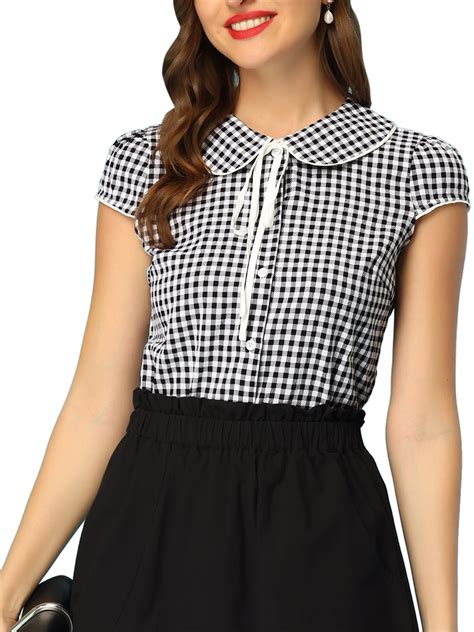 MODA NOVA Juniors' Plaid Tops for Tie Neck Peter Pan Collar Shirts ...